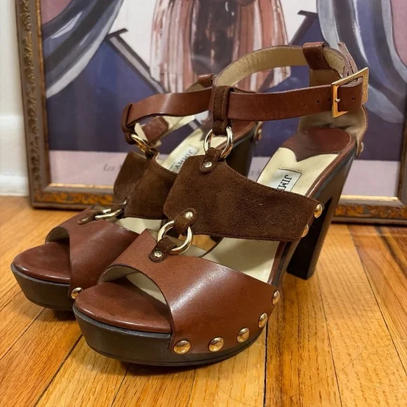 Jimmy Choo Brown Leather Suede Sandals - Picture 1 of 6